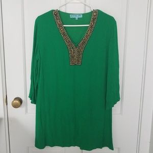 Beaded neckline 3/4 sleeve mini dress